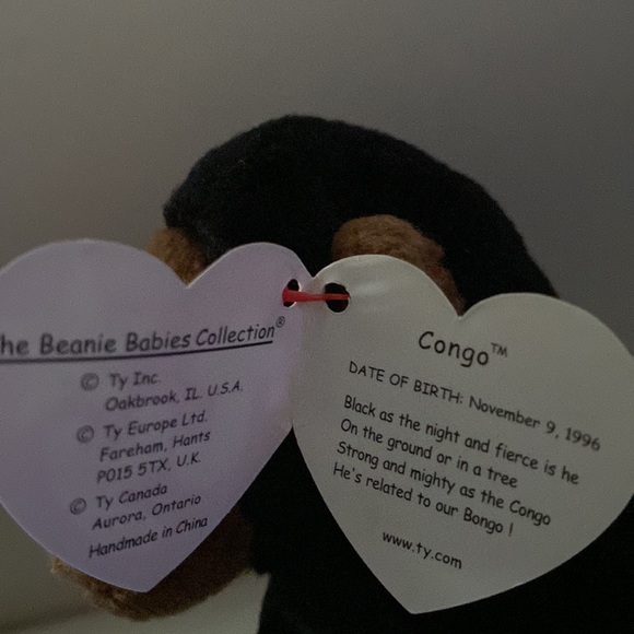 Ty Beanie Baby Original. CONGO the Gorilla. Born  November 9, 1996. Retired.Rare - Picture 9 of 13